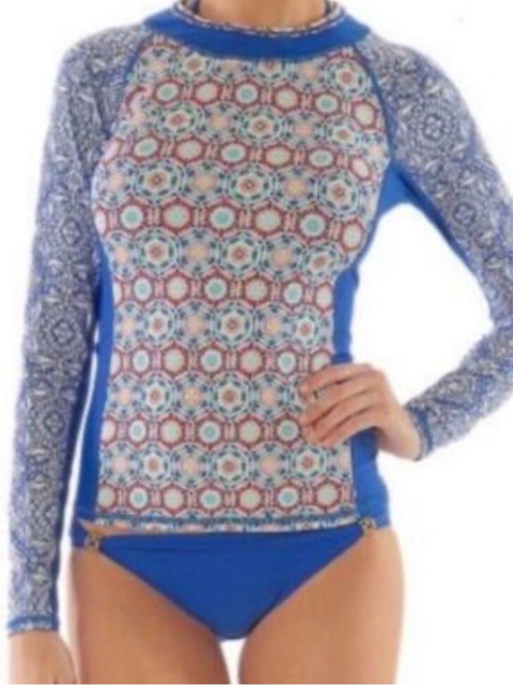 Helen Jon UPF 50+ Marabella Geo Print Swim Shirt Rash Guard Women's Size Small